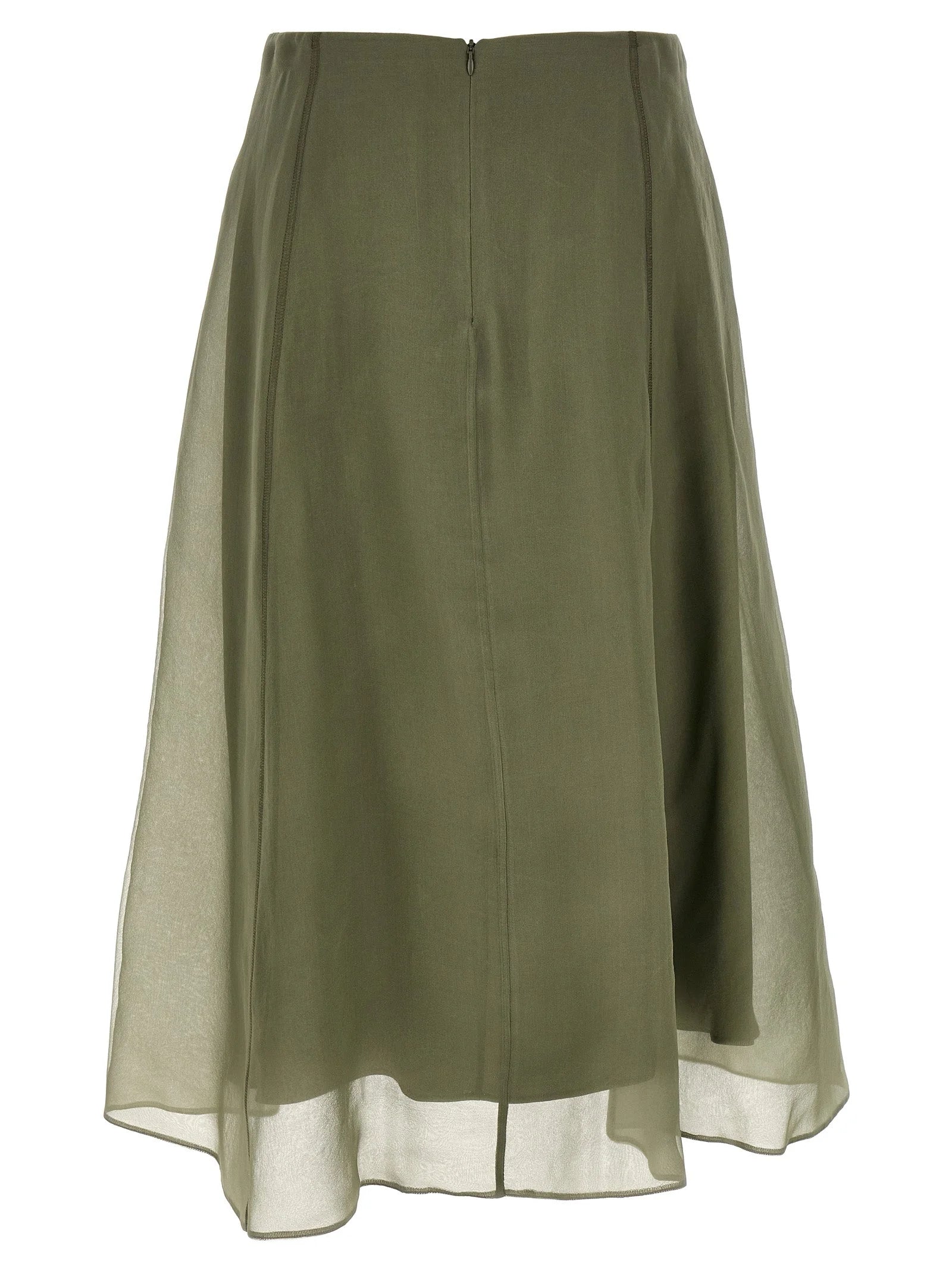 Brunello Cucinelli Bicolor Silk Midi Skirt