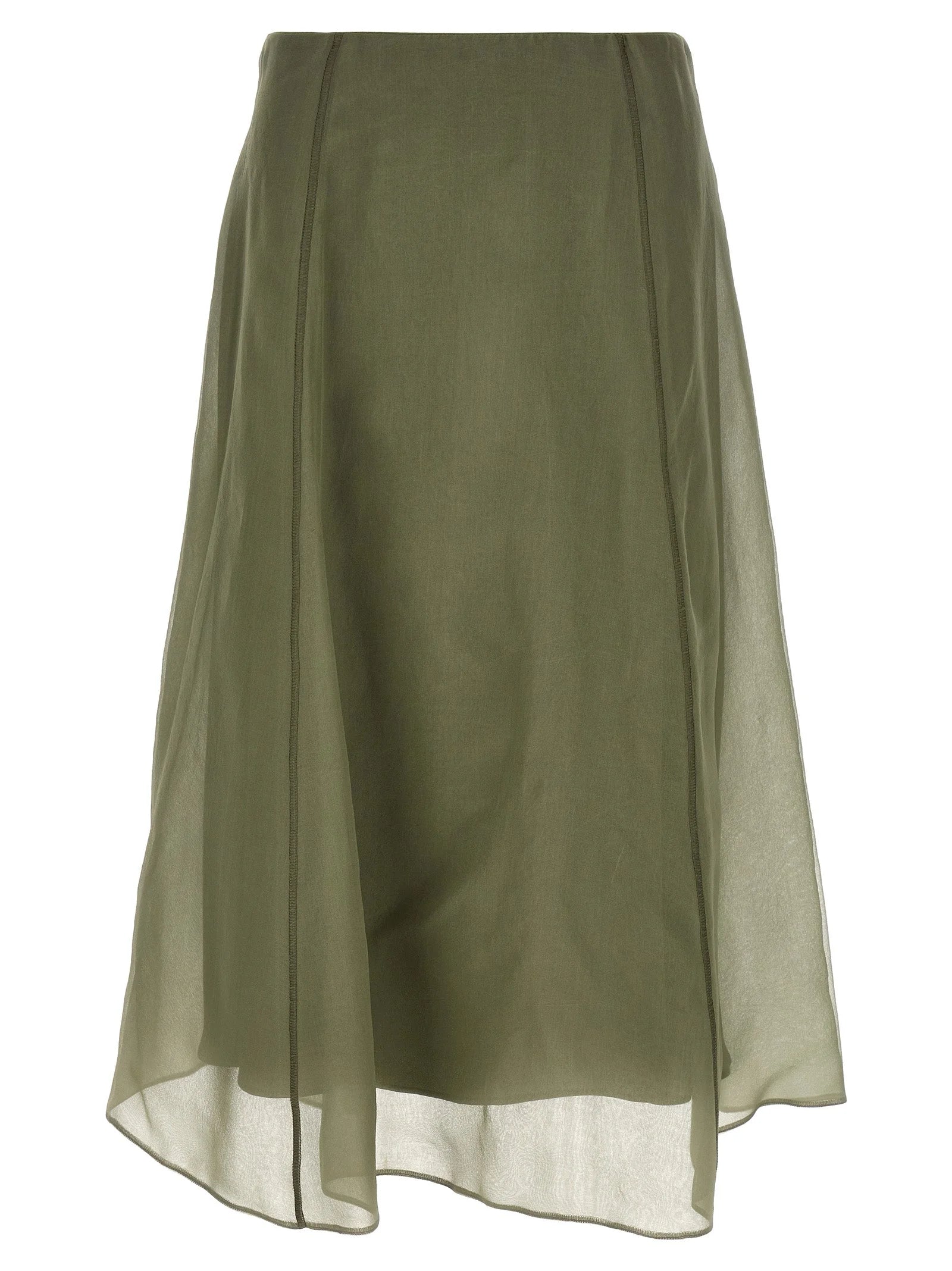 Brunello Cucinelli Bicolor Silk Midi Skirt