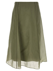Brunello Cucinelli Bicolor Silk Midi Skirt