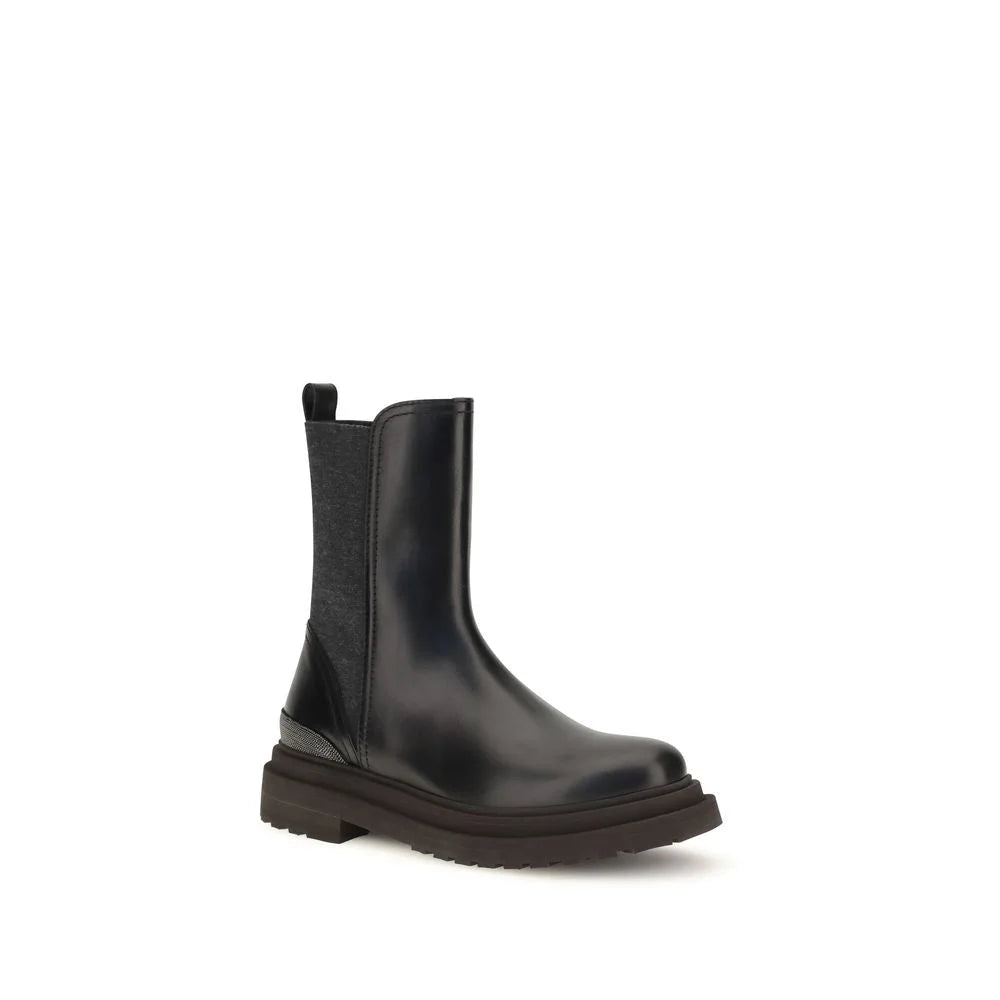 Brunello Cucinelli Black Calf Leather Bos Taurus Chelsea Boots