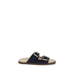 Brunello Cucinelli Black Calf Leather Bos Taurus Flat Sandals - EU44/US11