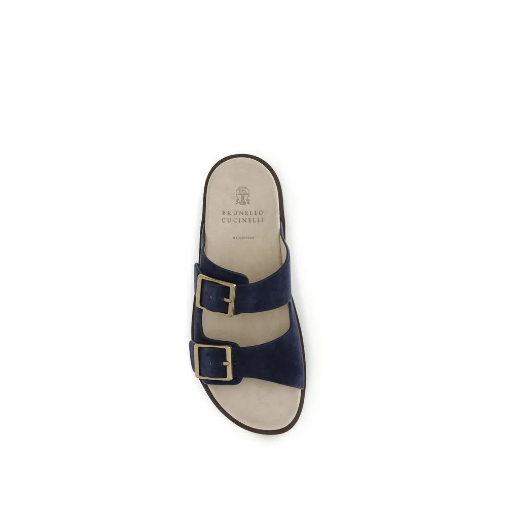 Brunello Cucinelli Black Calf Leather Bos Taurus Flat Sandals - EU44/US11