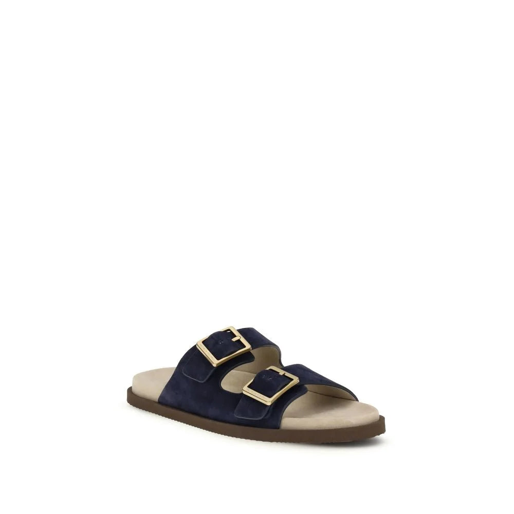 Brunello Cucinelli Black Calf Leather Bos Taurus Flat Sandals - EU44/US11
