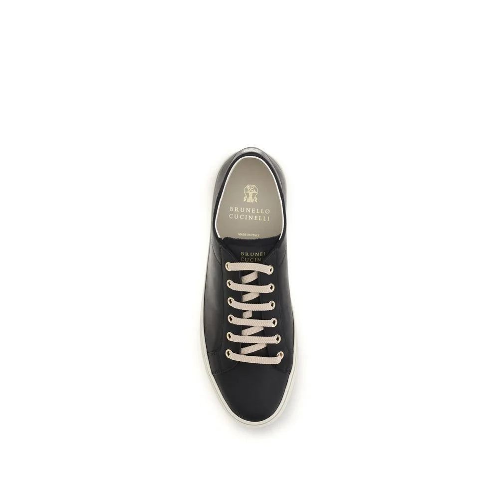 Brunello Cucinelli Black Calf Leather Bos Taurus Low Top Sneakers