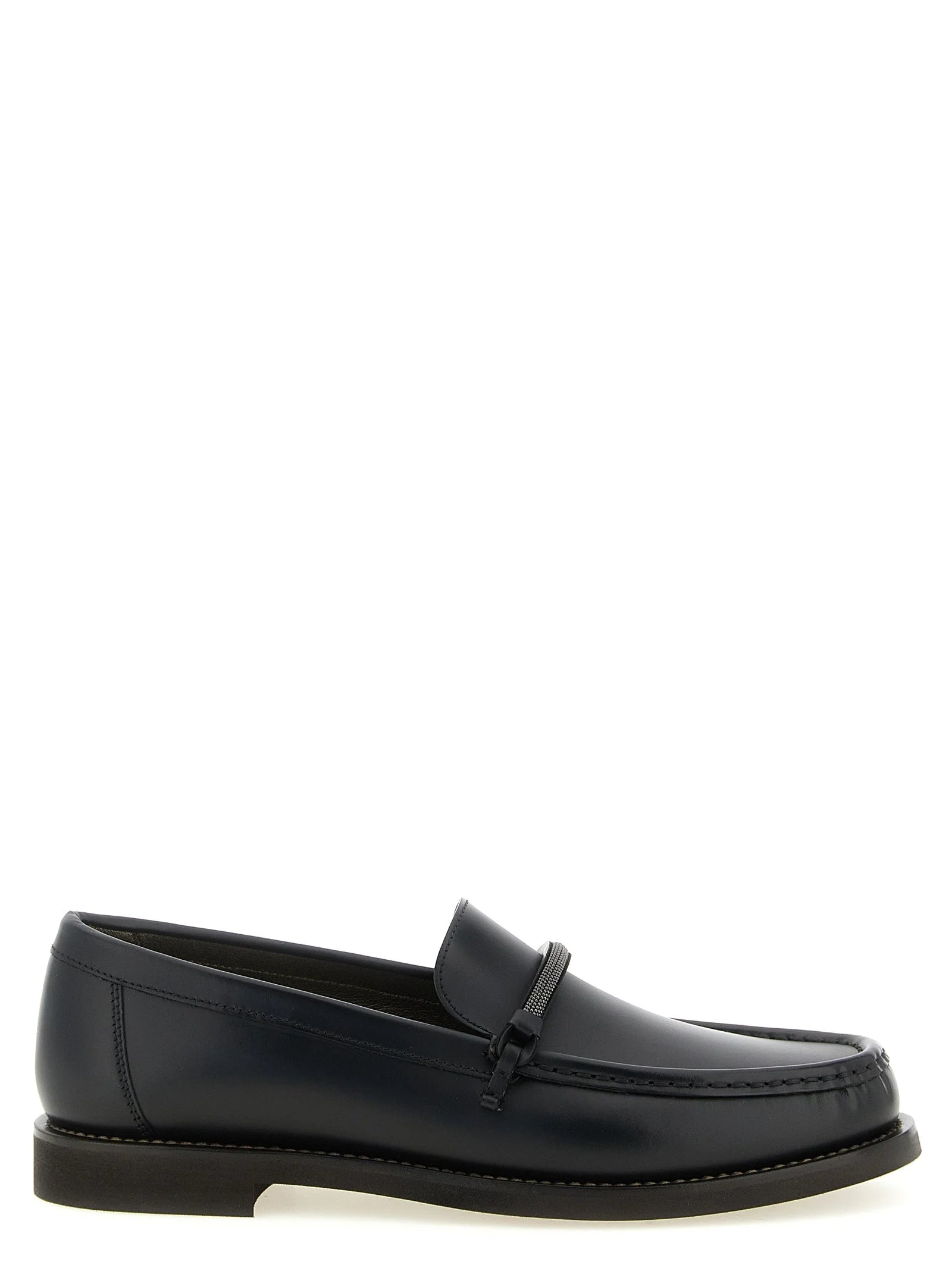 Brunello Cucinelli Black Calfskin Slip-On Loafers