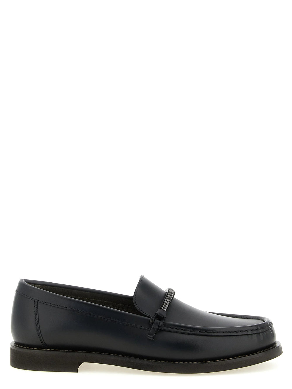 Brunello Cucinelli Black Calfskin Slip-On Loafers