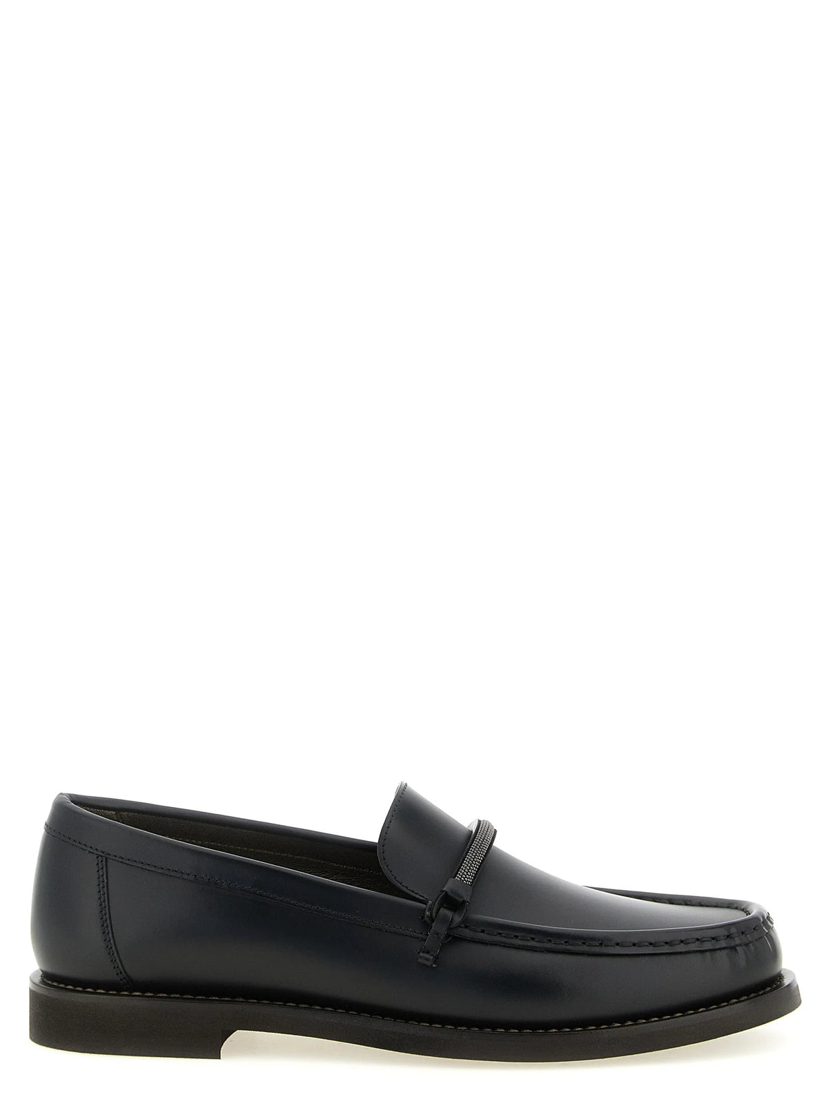 Brunello Cucinelli Black Calfskin Slip-On Loafers