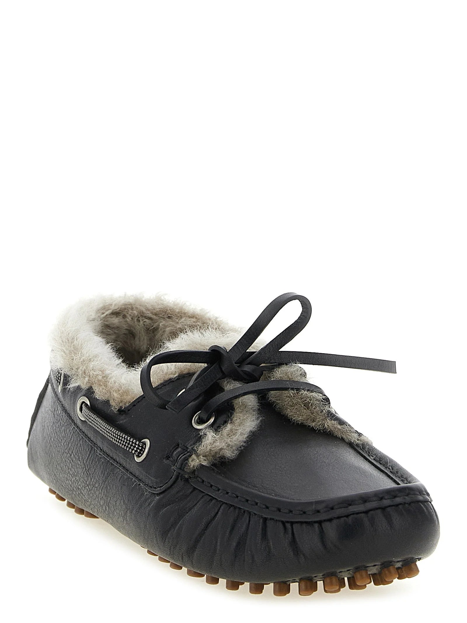 Brunello Cucinelli Black Calfskin Slip-On Loafers