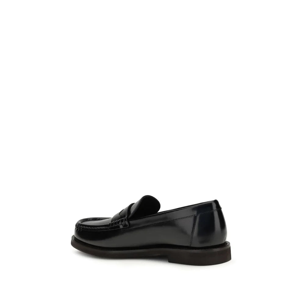 Brunello Cucinelli Black Leather Slip-On Loafers - Flats