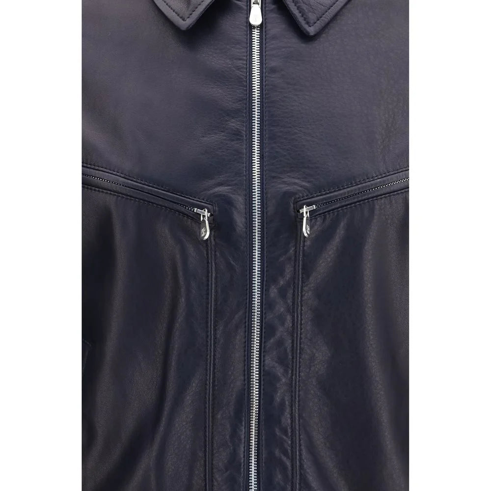 Brunello Cucinelli Blue Calf Leather Bos Taurus Leather Jacket - L