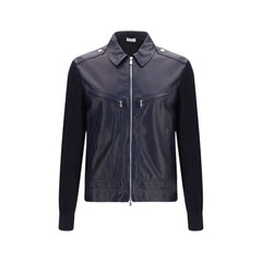 Brunello Cucinelli Blue Calf Leather Bos Taurus Leather Jacket - L