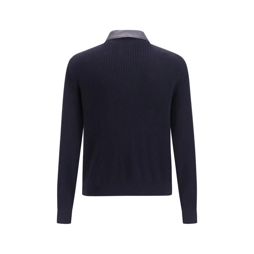 Brunello Cucinelli Blue Calf Leather Bos Taurus Leather Jacket - L