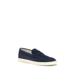 Brunello Cucinelli Blue Calf Leather Bos Taurus Slip-On Loafers