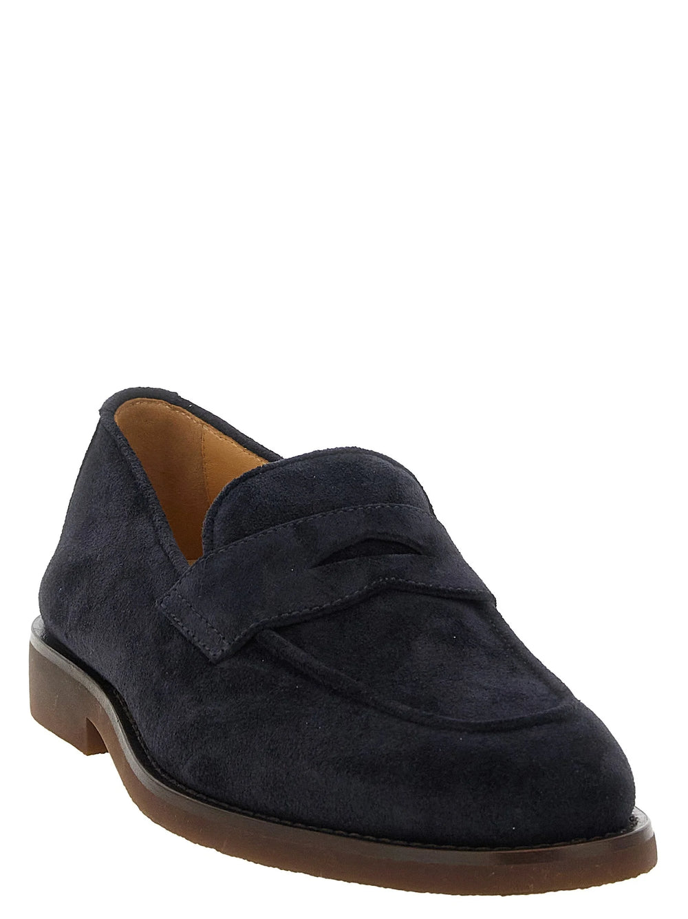 Brunello Cucinelli Blue Calfskin Slip-On Loafers
