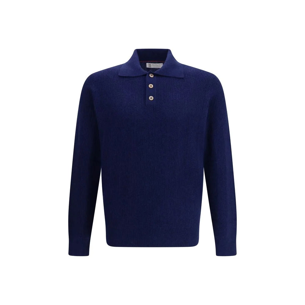 Brunello Cucinelli Blue Cashmere Polo Shirt