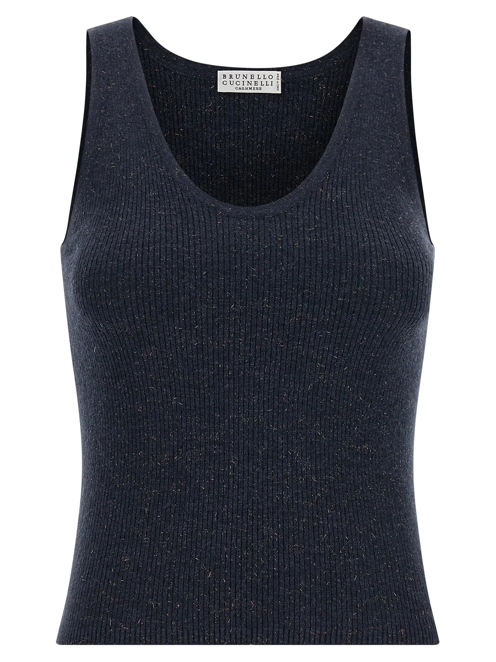 Brunello Cucinelli Blue Cashmere Sleeveles T-Shirt