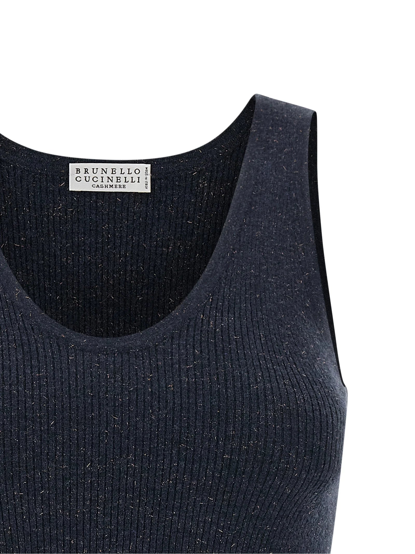 Brunello Cucinelli Blue Cashmere Sleeveles T-Shirt