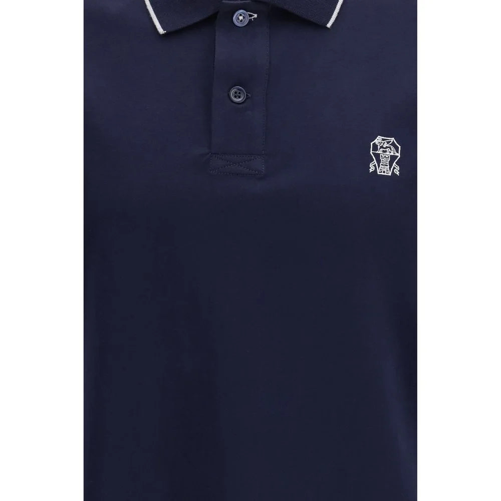 Brunello Cucinelli Modré bavlněné polo tričko