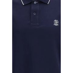 Brunello Cucinelli Modré bavlněné polo tričko
