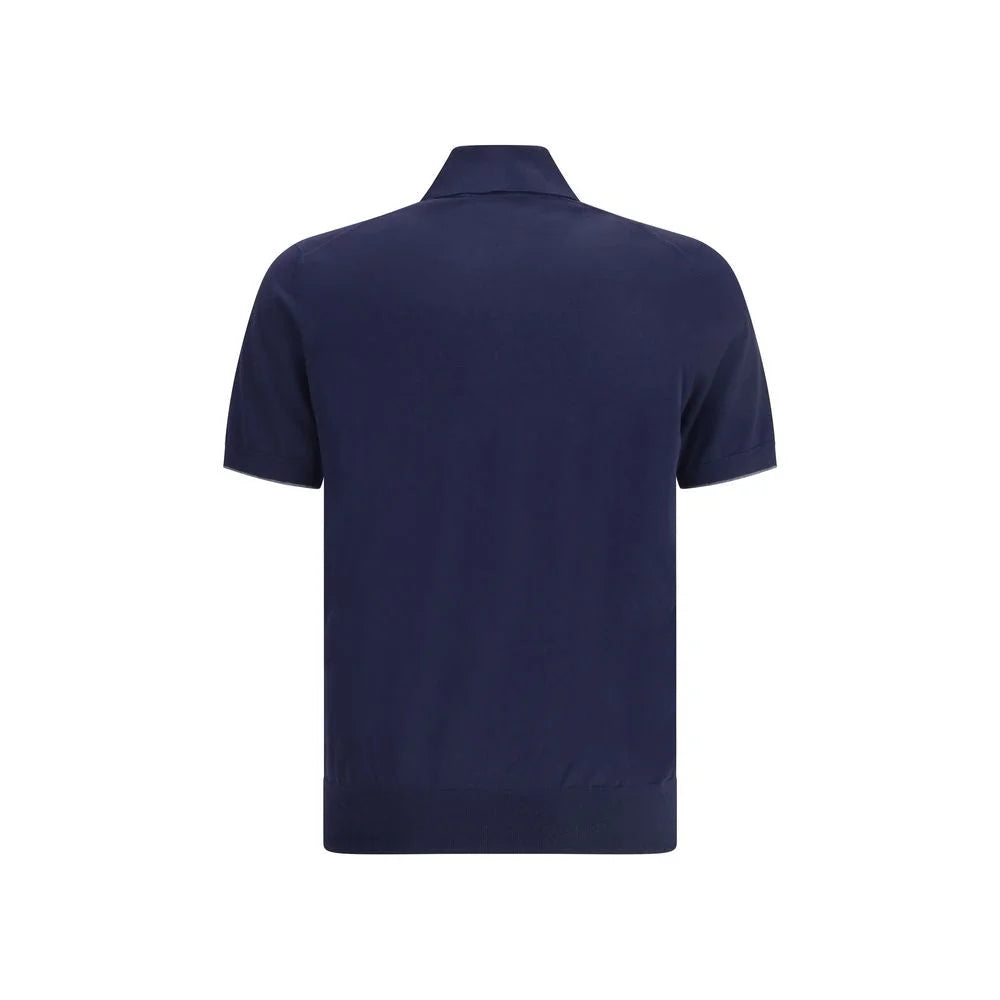 Brunello Cucinelli Blue Cotton Polo Shirt