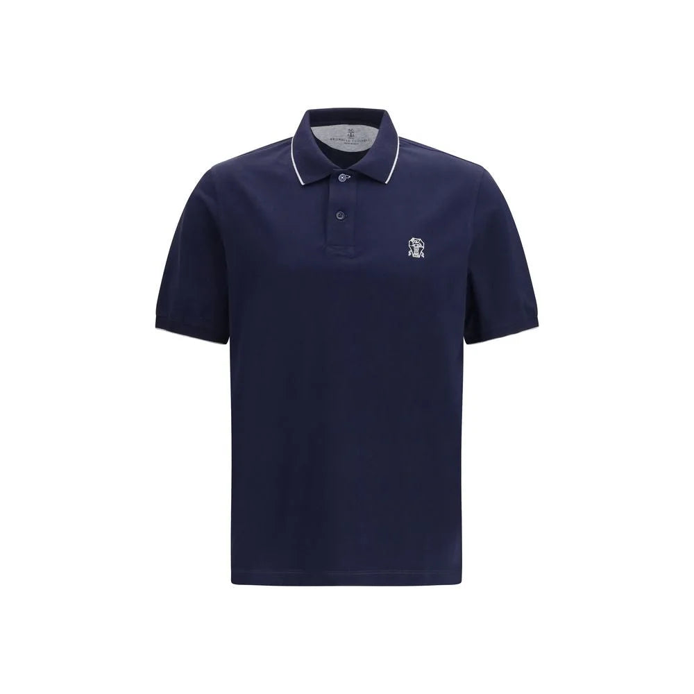 Brunello Cucinelli Modré bavlněné polo tričko