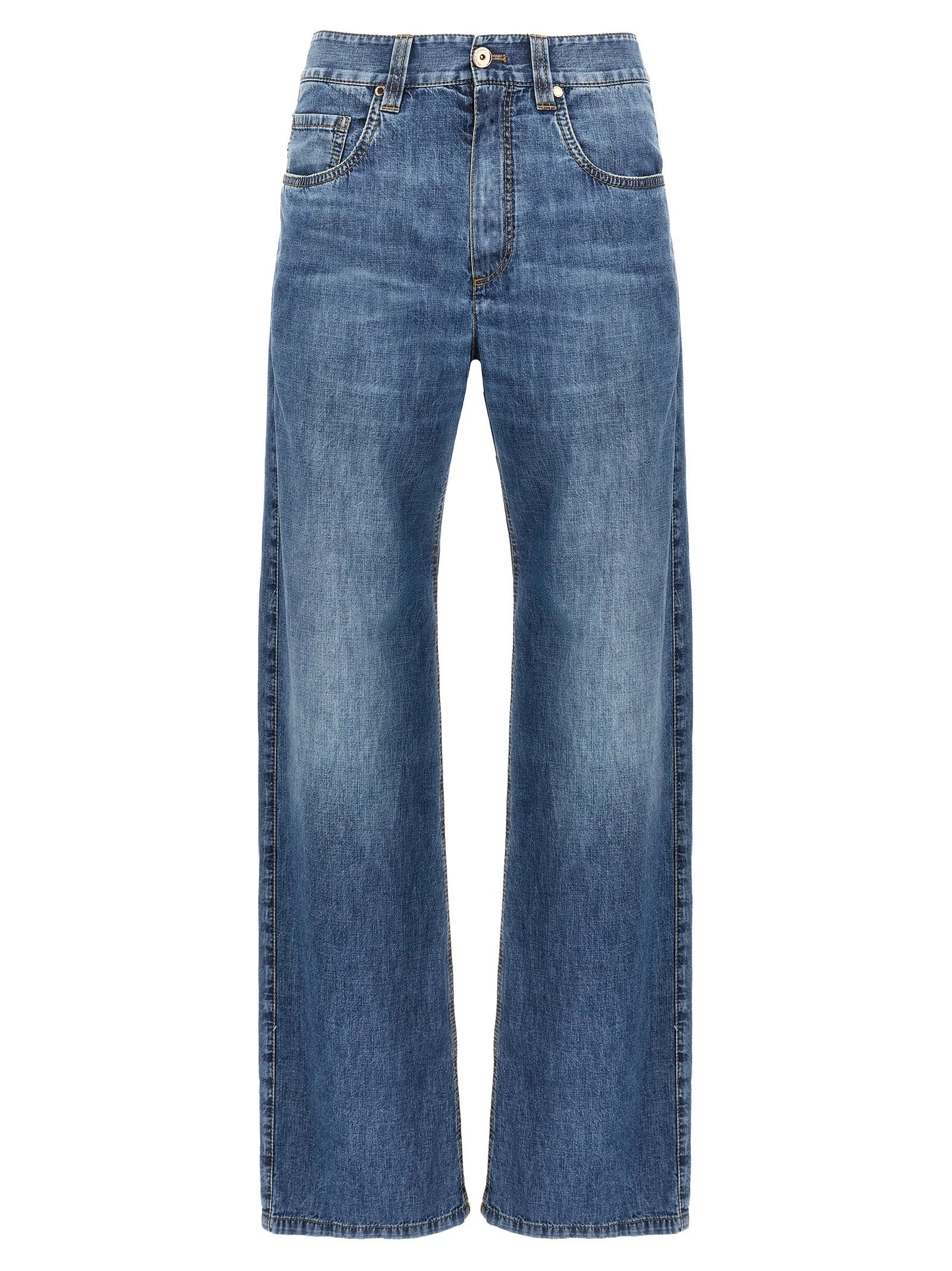 Brunello Cucinelli Blue Cotton Straight-Leg Jeans