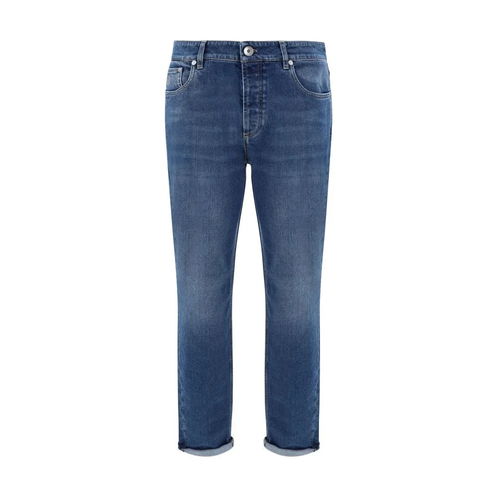 Brunello Cucinelli Blue Cotton Straight-Leg Jeans