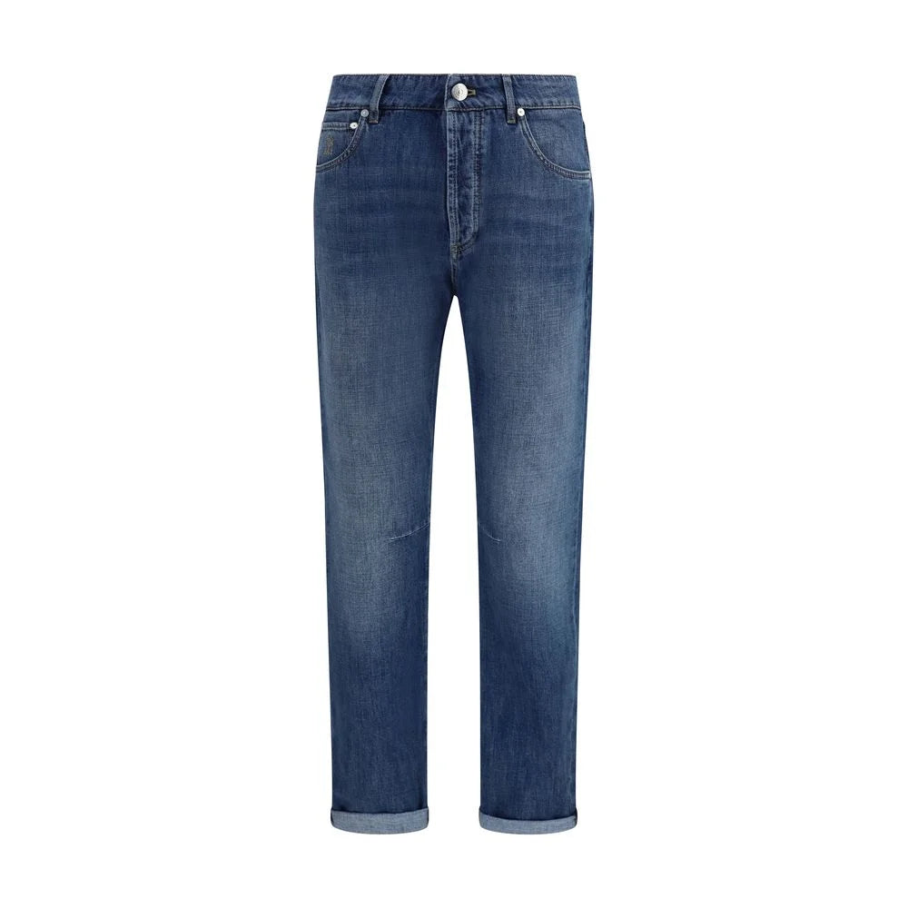 Brunello Cucinelli Blaue gerade Jeans aus Baumwolle