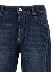 Brunello Cucinelli Blue Cotton Straight-Leg Jeans