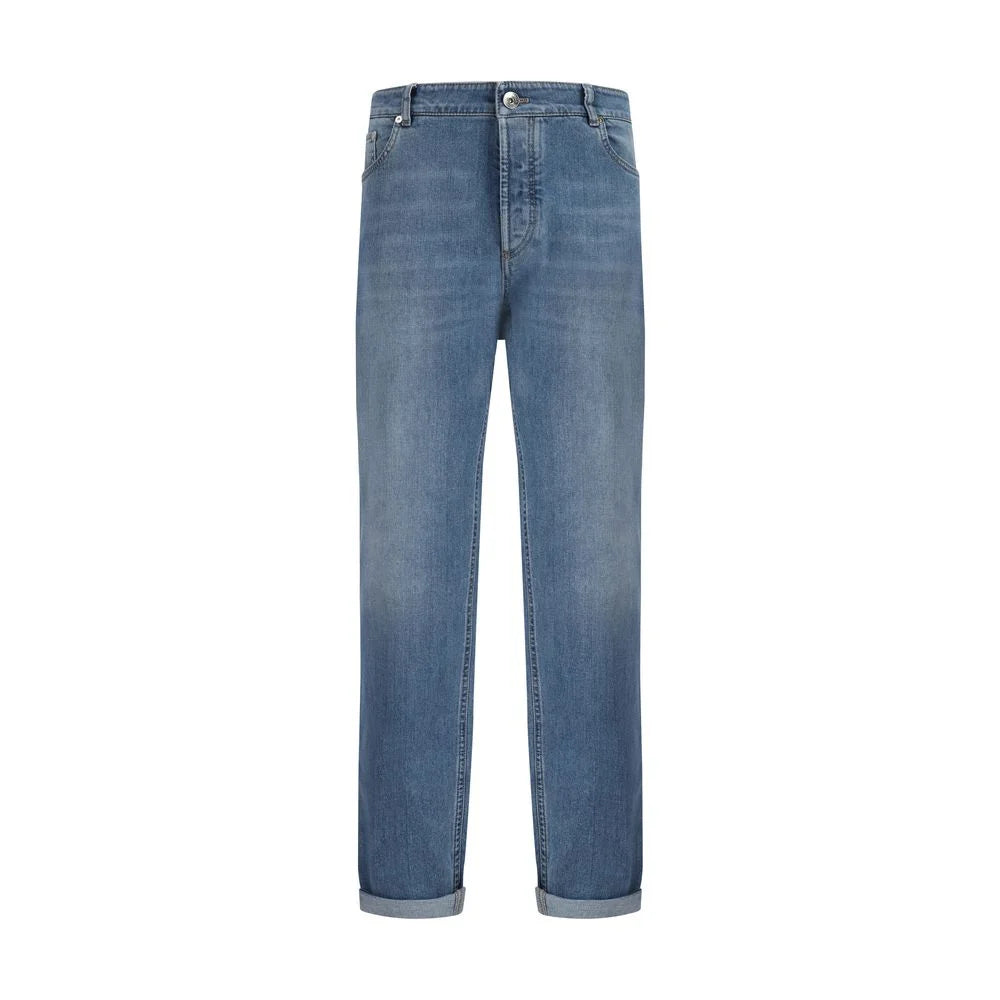 Brunello Cucinelli Blue Cotton Straight-Leg Jeans