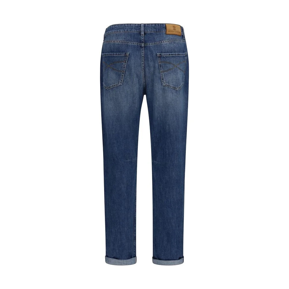 Brunello Cucinelli Blaue gerade Jeans aus Baumwolle