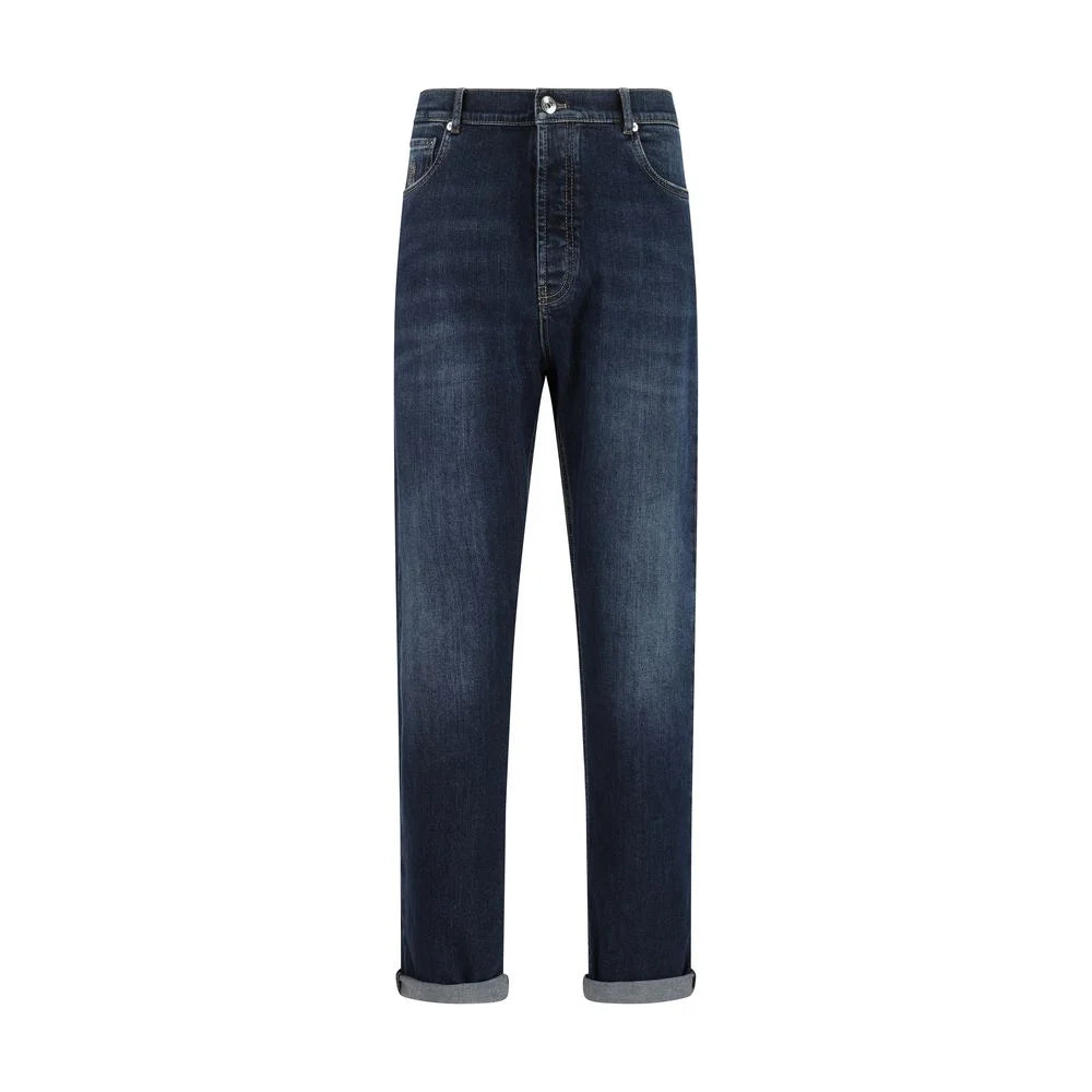 Brunello Cucinelli Blue Cotton Straight-Leg Jeans