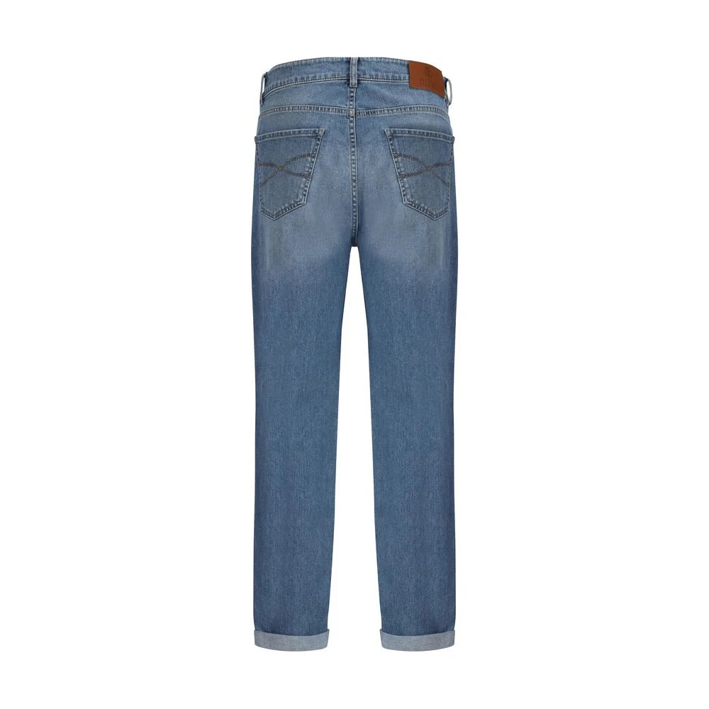 Brunello Cucinelli Blue Cotton Straight-Leg Jeans