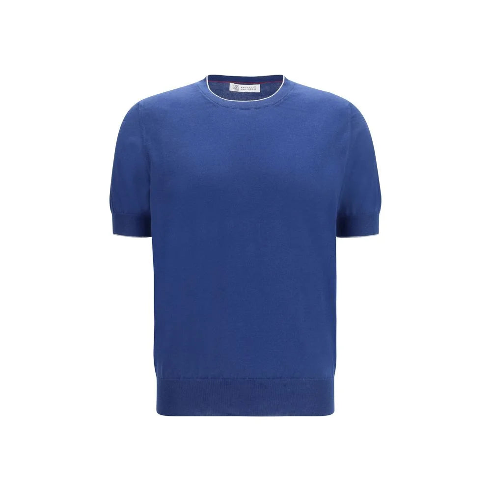 Camiseta de algodón azul Brunello Cucinelli