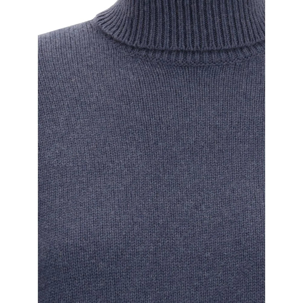 Brunello Cucinelli Blue Fleece Wool Turtleneck