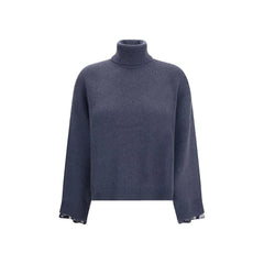 Brunello Cucinelli Blue Fleece Wool Turtleneck