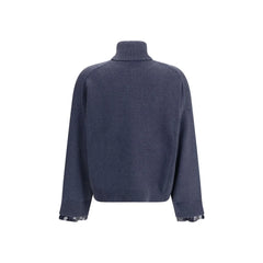 Brunello Cucinelli Blue Fleece Wool Turtleneck