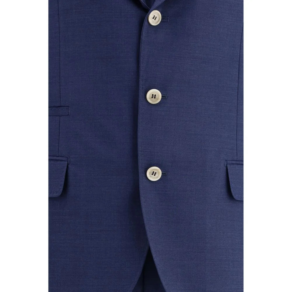 Brunello Cucinelli Blue Fleece Wool Two-Piece Suit