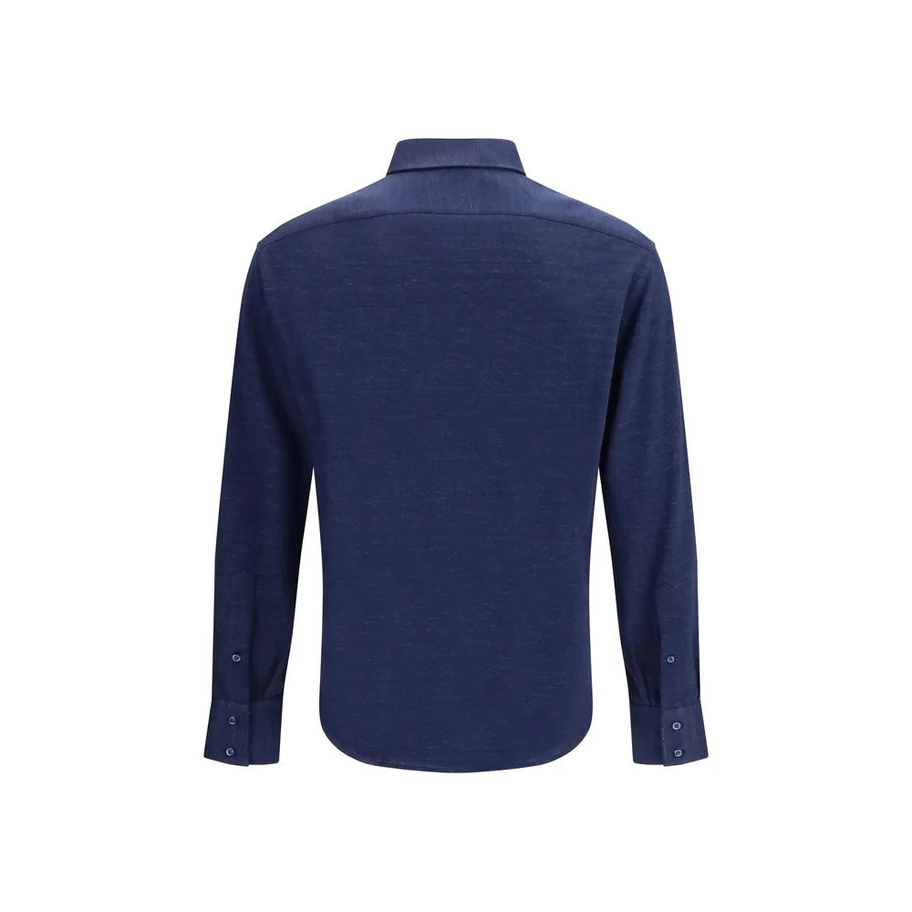 Brunello Cucinelli Blue Linen Dress Shirt