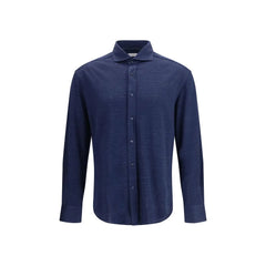Brunello Cucinelli Blue Linen Dress Shirt