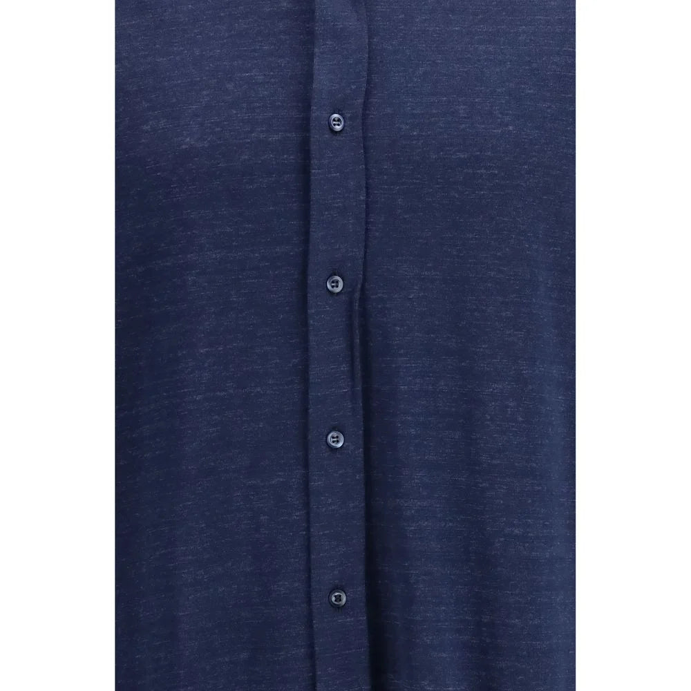 Brunello Cucinelli Blue Linen Dress Shirt