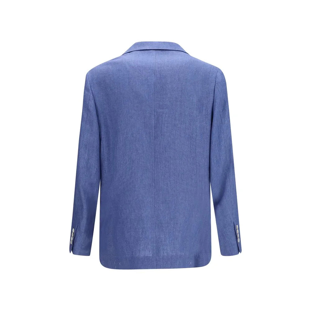 Brunello Cucinelli Blue Linen Full-Length Jacket - IT52 | XL