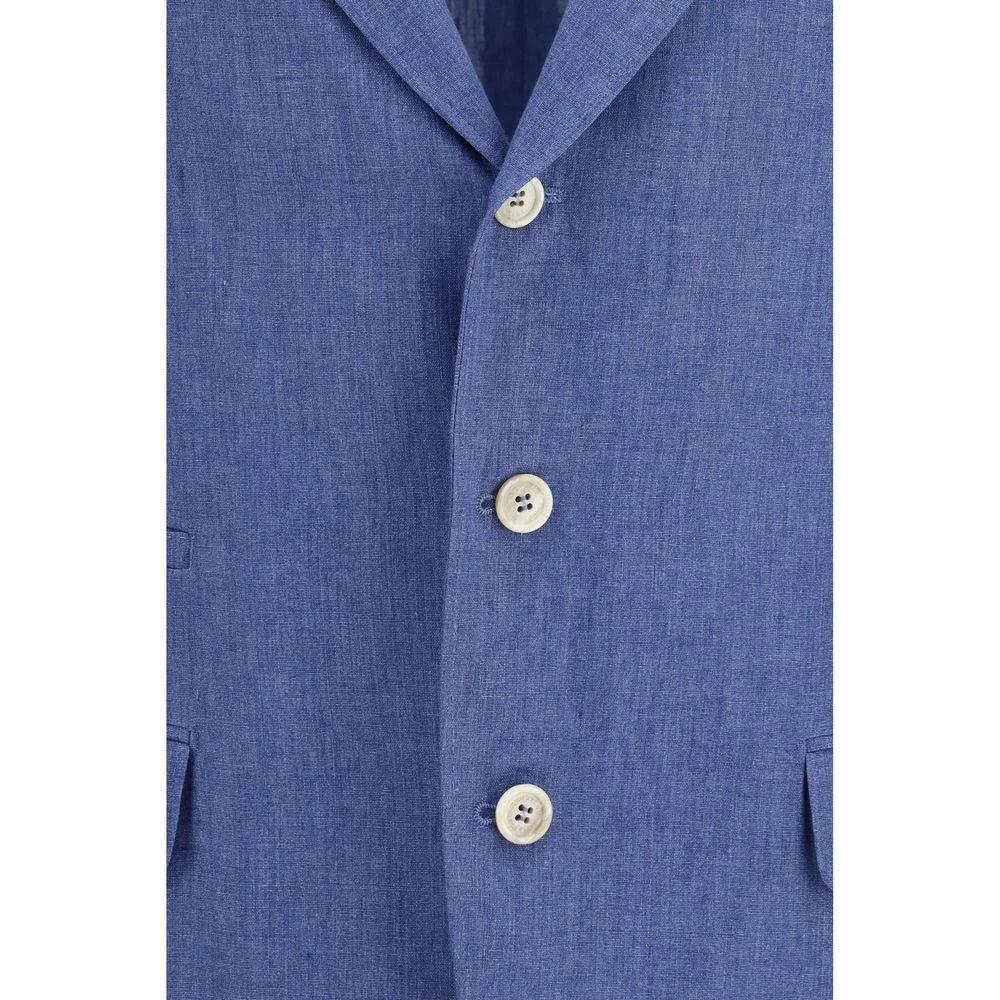 Brunello Cucinelli Blue Linen Full-Length Jacket - IT52 | XL