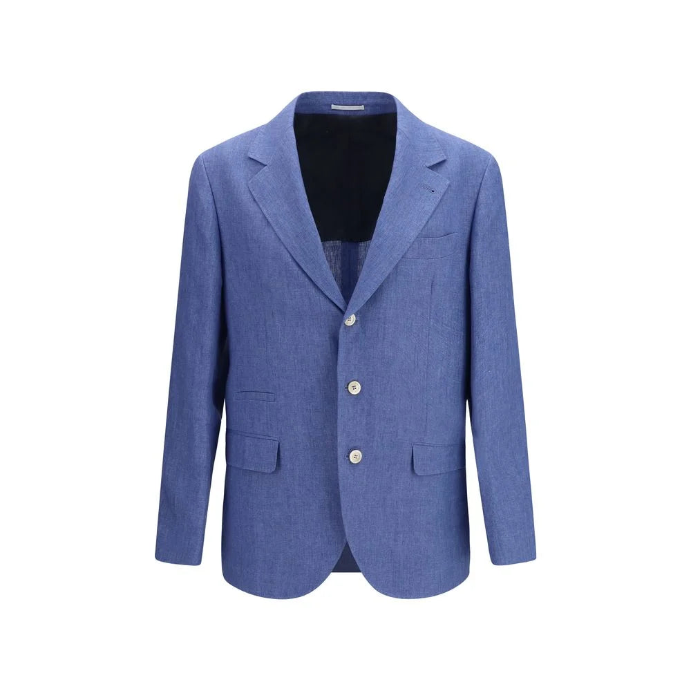 Brunello Cucinelli Blue Linen Full-Length Jacket - IT52 | XL