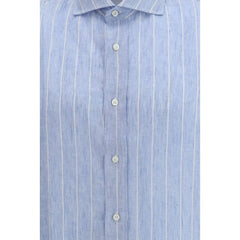 Brunello Cucinelli Blue Linen Pattern Shirt