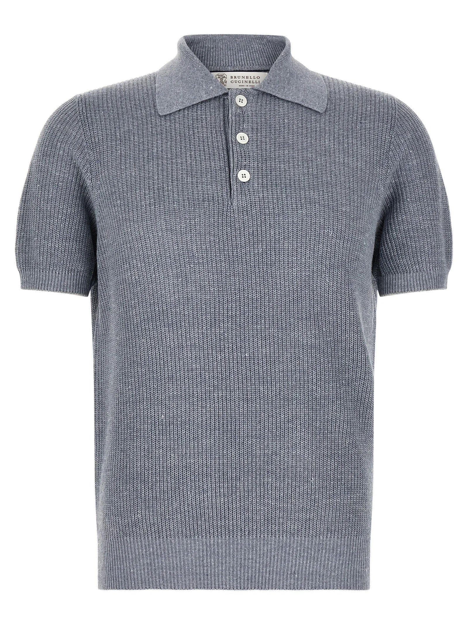 Brunello Cucinelli Blue Linen Polo Shirt