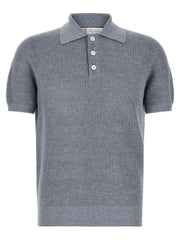 Brunello Cucinelli Blue Linen Polo Shirt