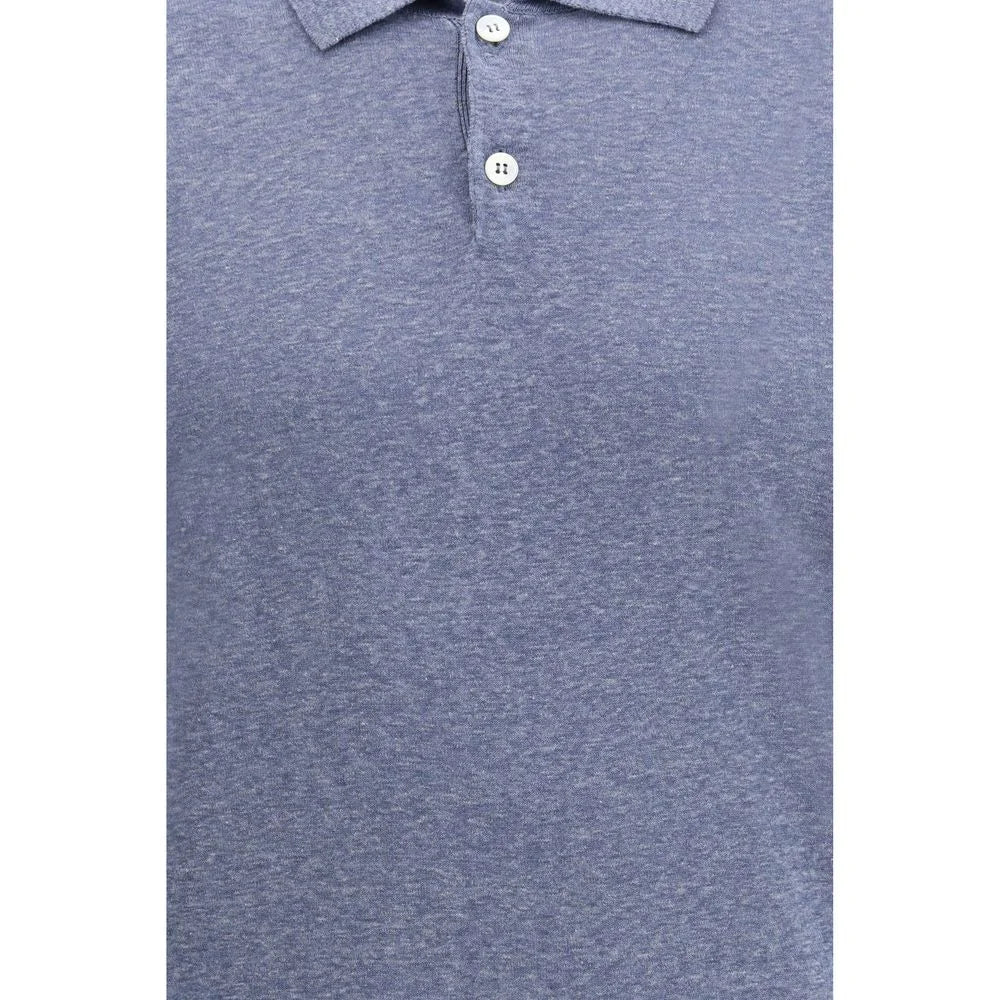 Brunello Cucinelli Blue Linen Polo Shirt