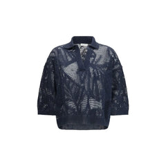 Brunello Cucinelli Modré lněné polo tričko