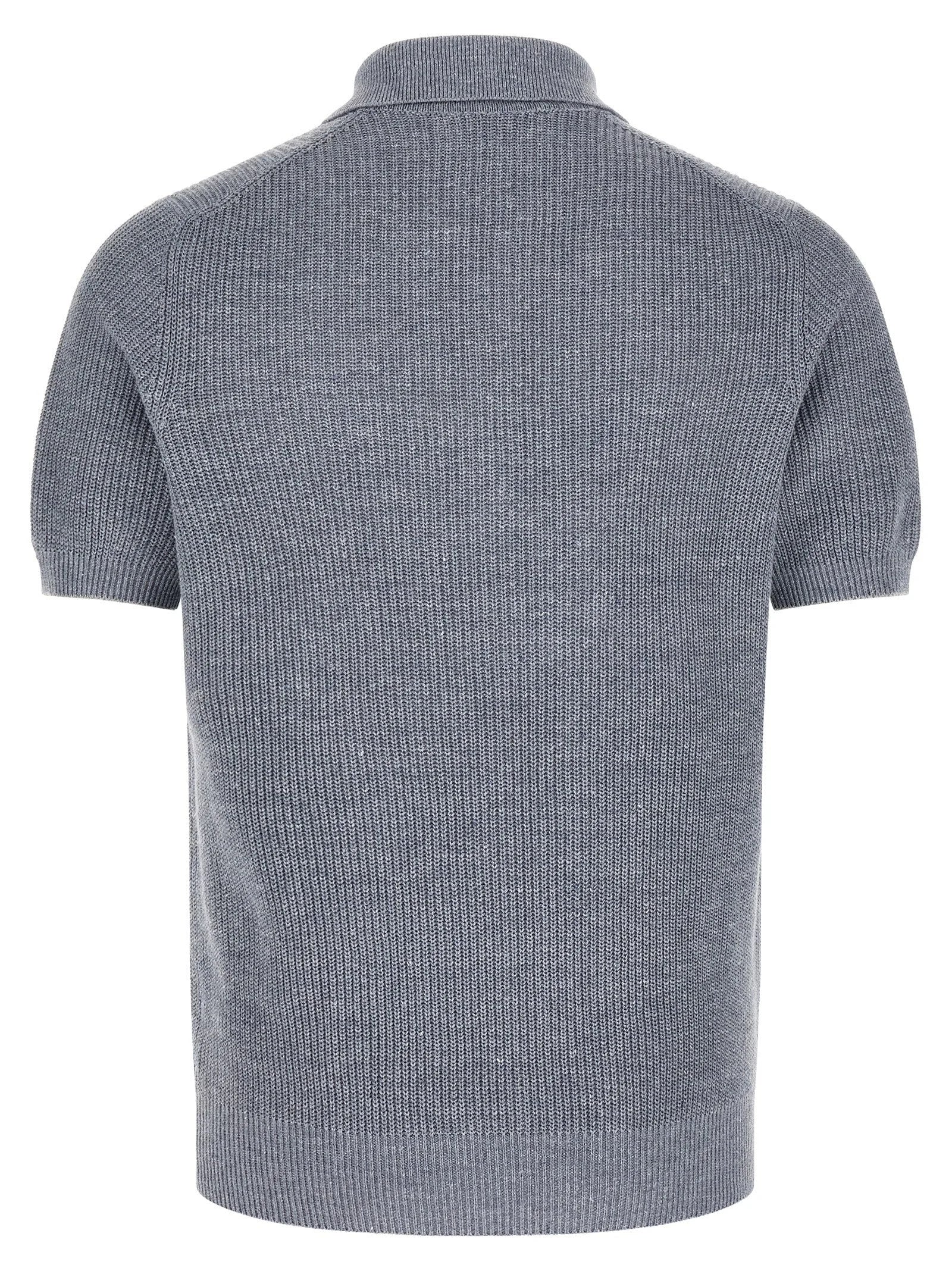 Brunello Cucinelli Blue Linen Polo Shirt